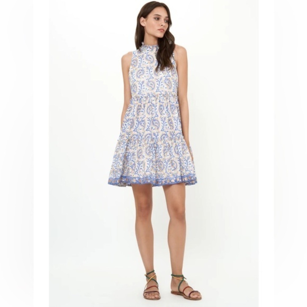 Oliphant Ruffle Tiered Short Dress in Marseille Blue Size 0